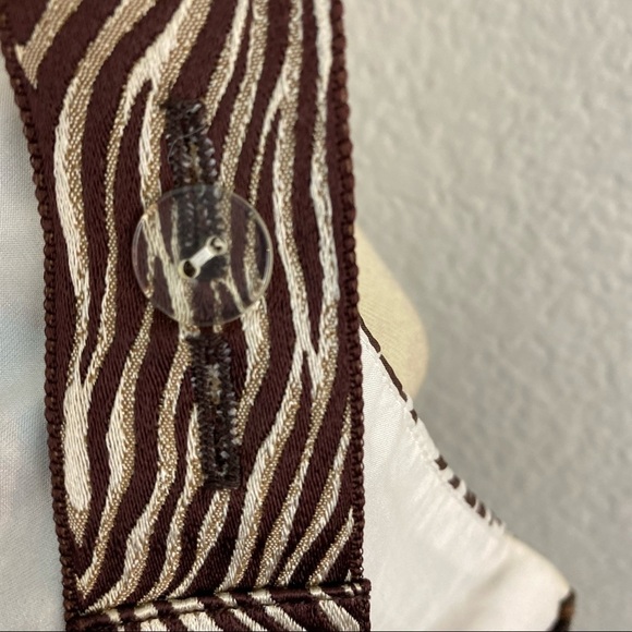 Trina Turk 100% Silk  Blue & Brown Print Dress Elastic Smocked Waist Size 8 - Picture 7 of 11